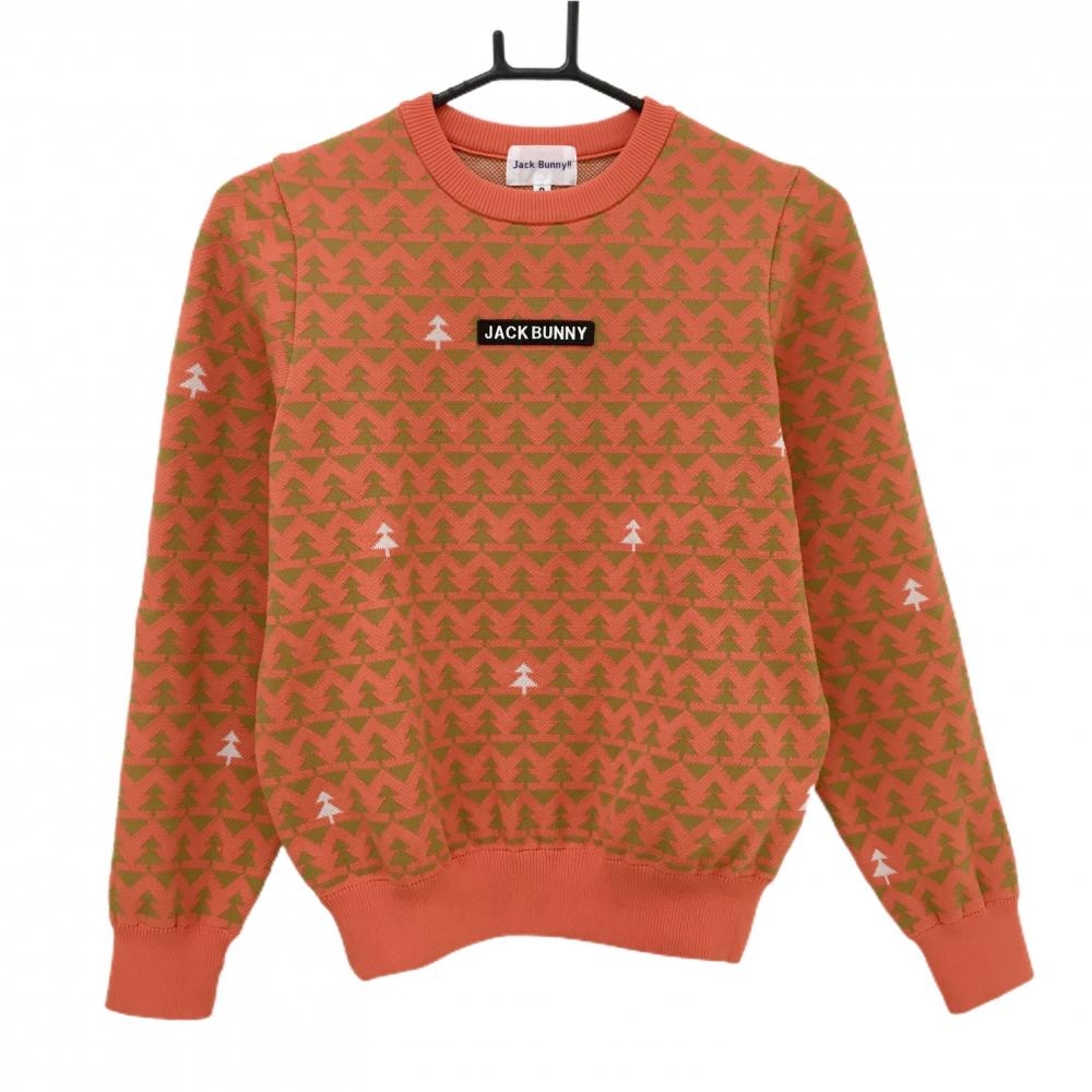 【美品】ジャックバニー セーター オレンジ×ブラウン 総柄 ニット  レディース 0(S) ゴルフウェア Jack Bunny