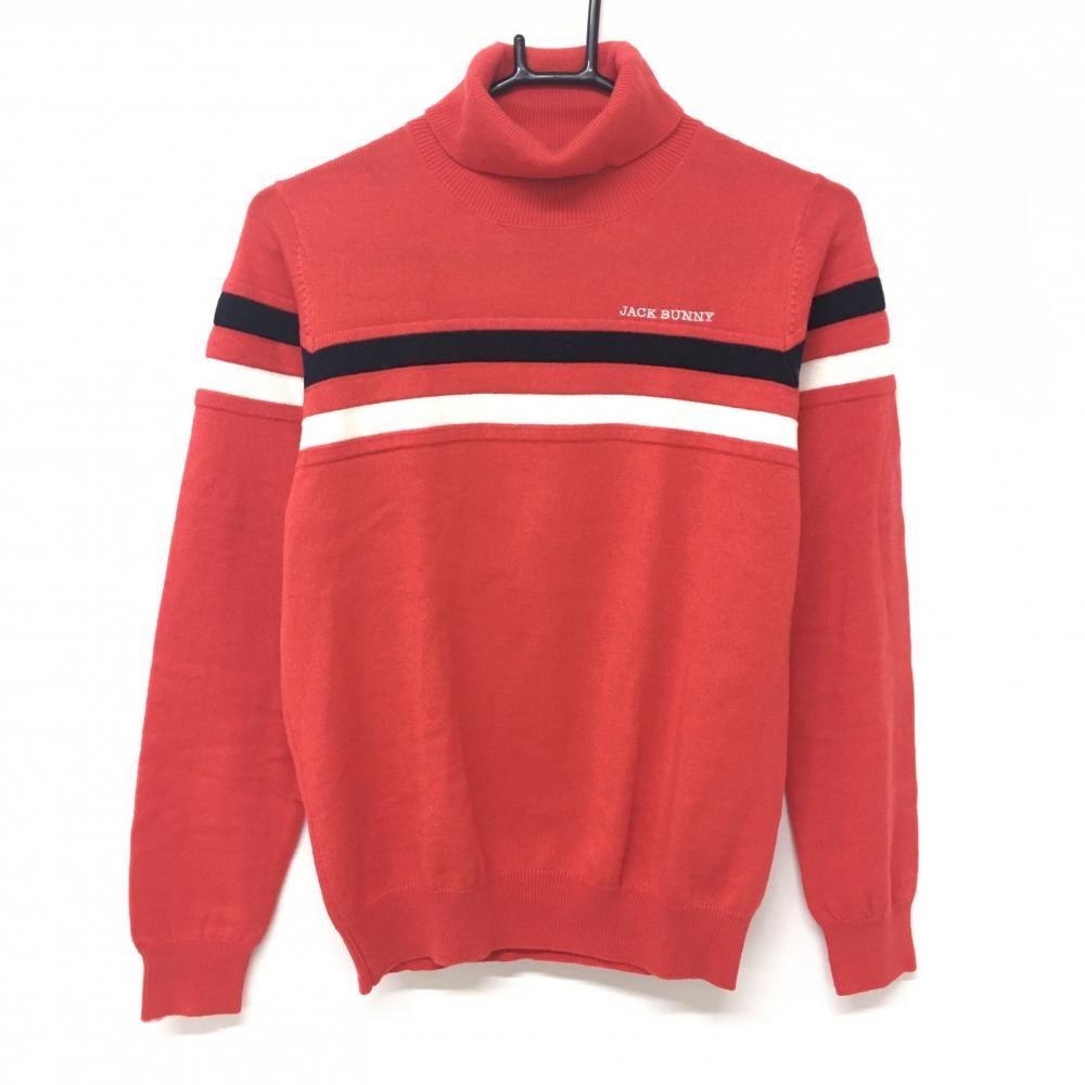 【超美品】ジャックバニー タートルネックセーター レッドオレンジ ウール混  レディース 1(M) ゴルフウェア Jack Bunny