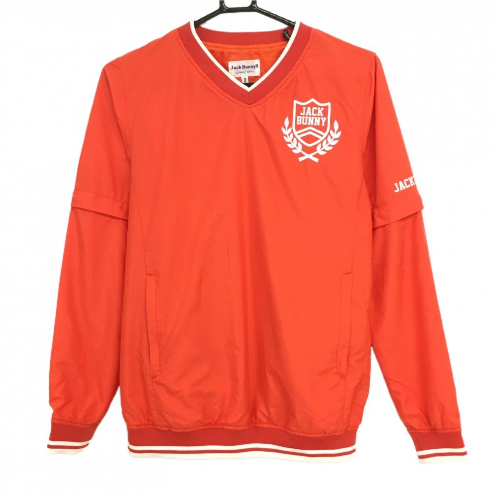 【美品】ジャックバニー 2WAYスニード オレンジ×白 袖着脱可 裏地メッシュ Vネック  レディース 2(L) ゴルフウェア Jack Bunny