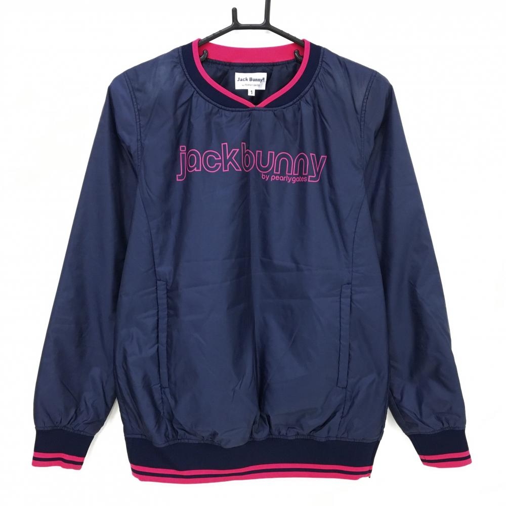 ジャックバニー 中綿スニード ネイビー×ピンク フロントロゴプリント ブルゾン レディース 1(M) ゴルフウェア Jack Bunny