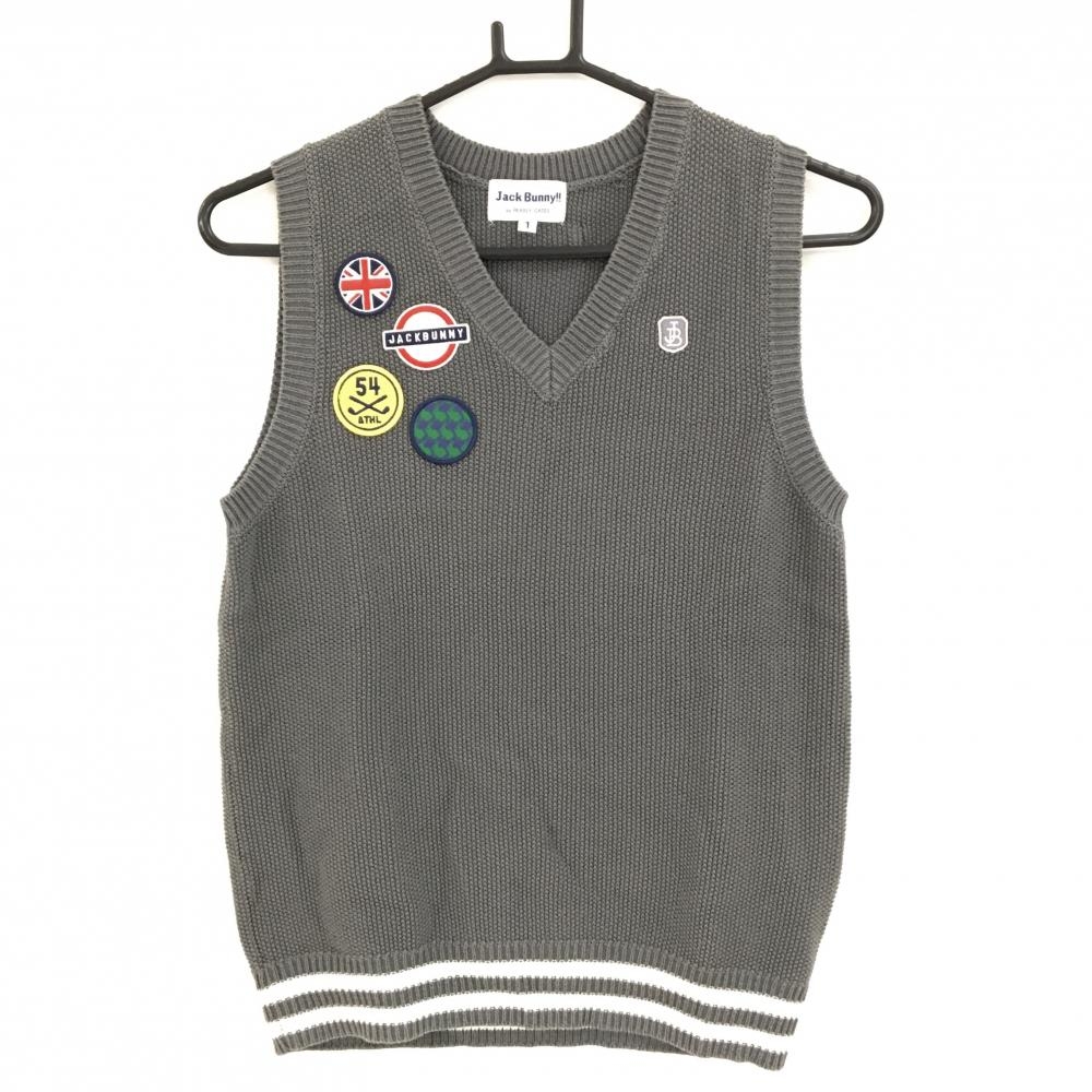 ジャックバニー ニットベスト グレー 複数ワッペン コットン混  レディース 1(M) ゴルフウェア Jack Bunny