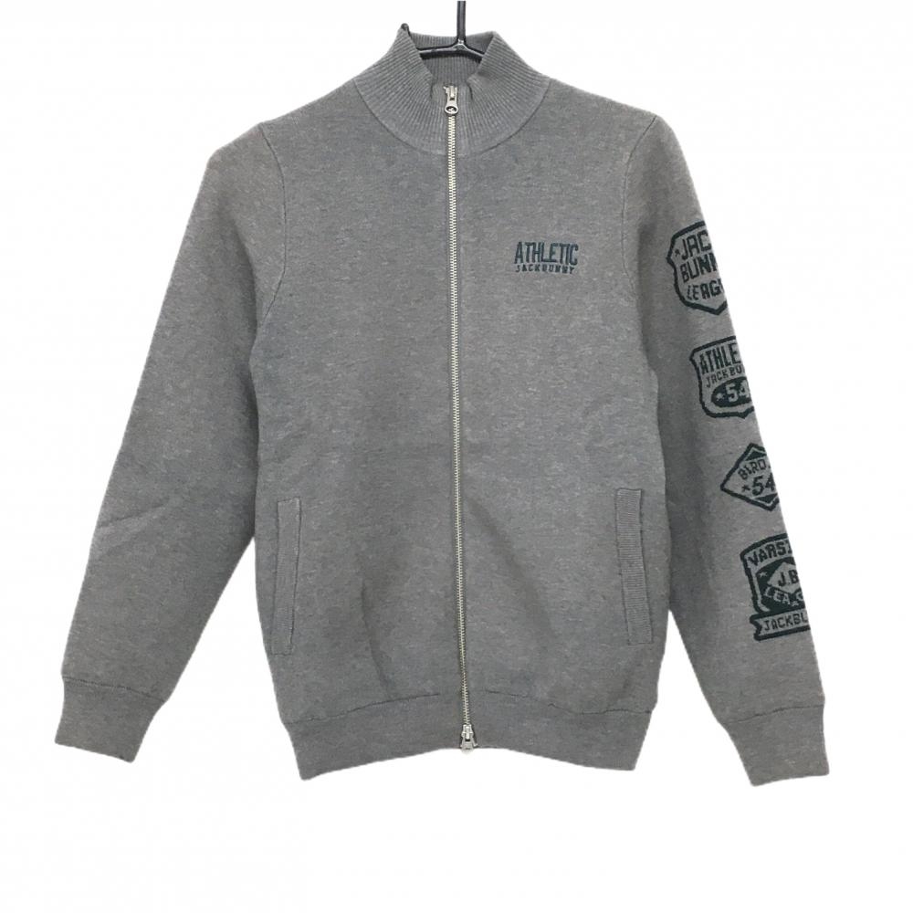 ジャックバニー ニットジャケット グレー×グリーン 袖ロゴ 裏地付  レディース 1(M) ゴルフウェア Jack Bunny