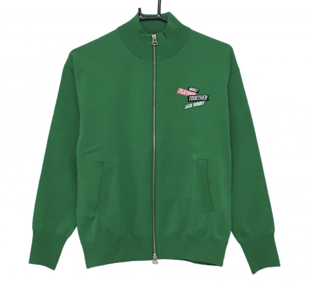 【新品】ジャックバニー ニットジャケット グリーン 背面ロゴ レディース 1(M) ゴルフウェア Jack Bunny