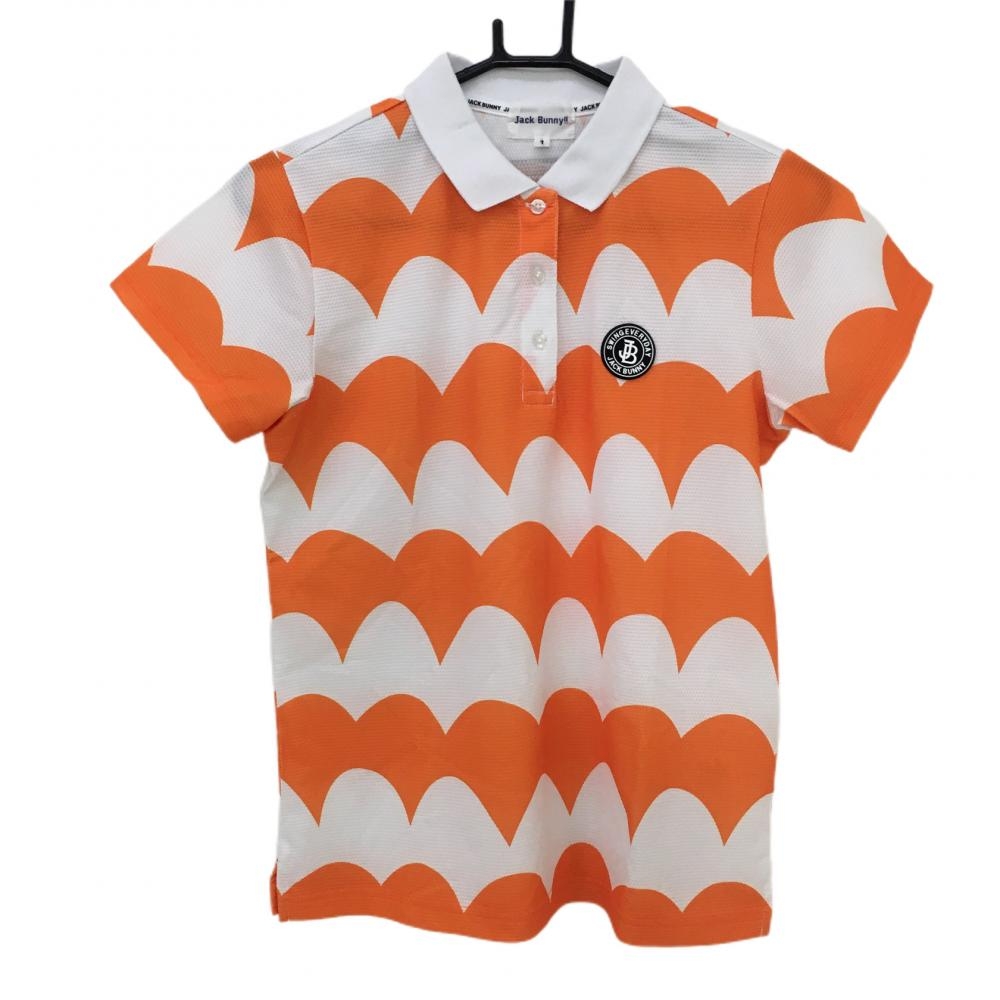 ジャックバニー 半袖ポロシャツ オレンジ×白 総柄 シリコンワッペン  レディース 1(M) ゴルフウェア 2022年モデル Jack Bunny 画像