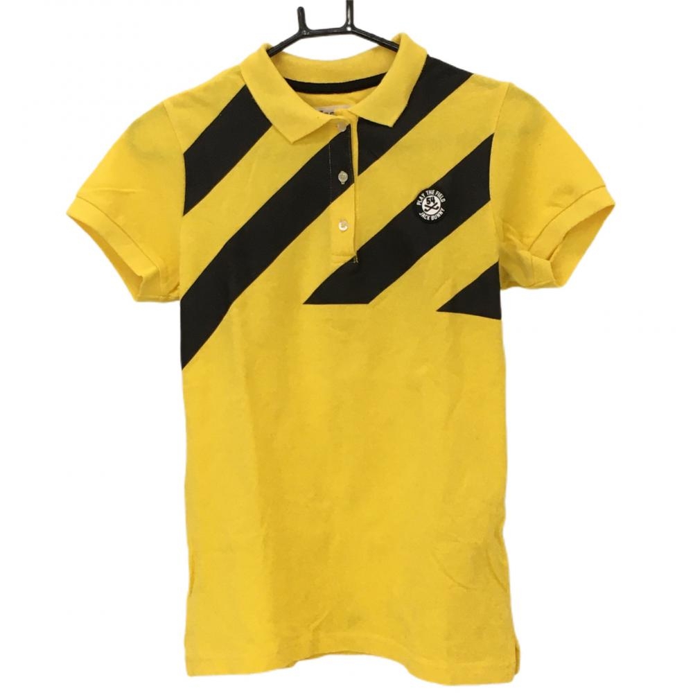 ジャックバニー 半袖ポロシャツ イエロー×黒 一部斜めボーダー  レディース 1(M) ゴルフウェア Jack Bunny
