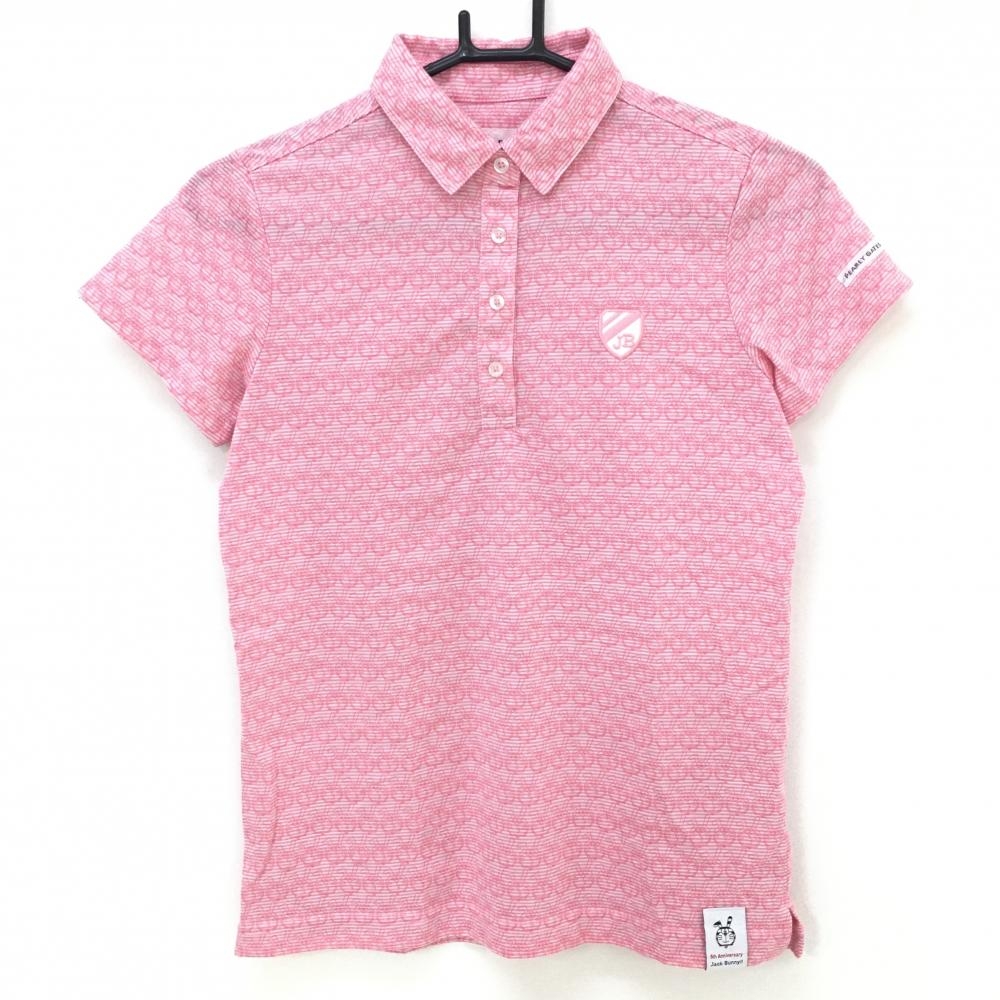 【超美品】ジャックバニー×ドラえもん 半袖ポロシャツ ピンク ドラえもん総柄 ボーダー  レディース 0(S) ゴルフウェア Jack Bunny