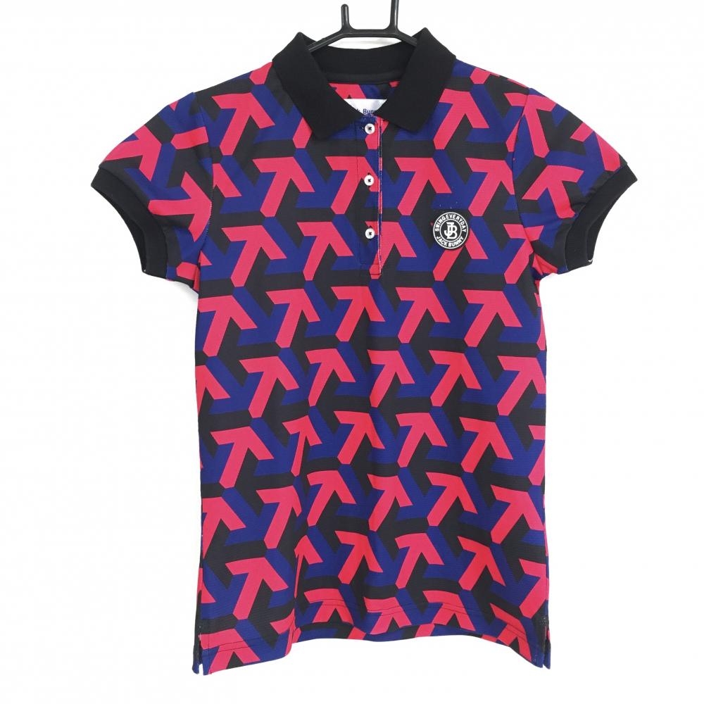 ジャックバニー 半袖ポロシャツ ネイビー×レッド 総柄  レディース 0(S) ゴルフウェア 2023年モデル Jack Bunny