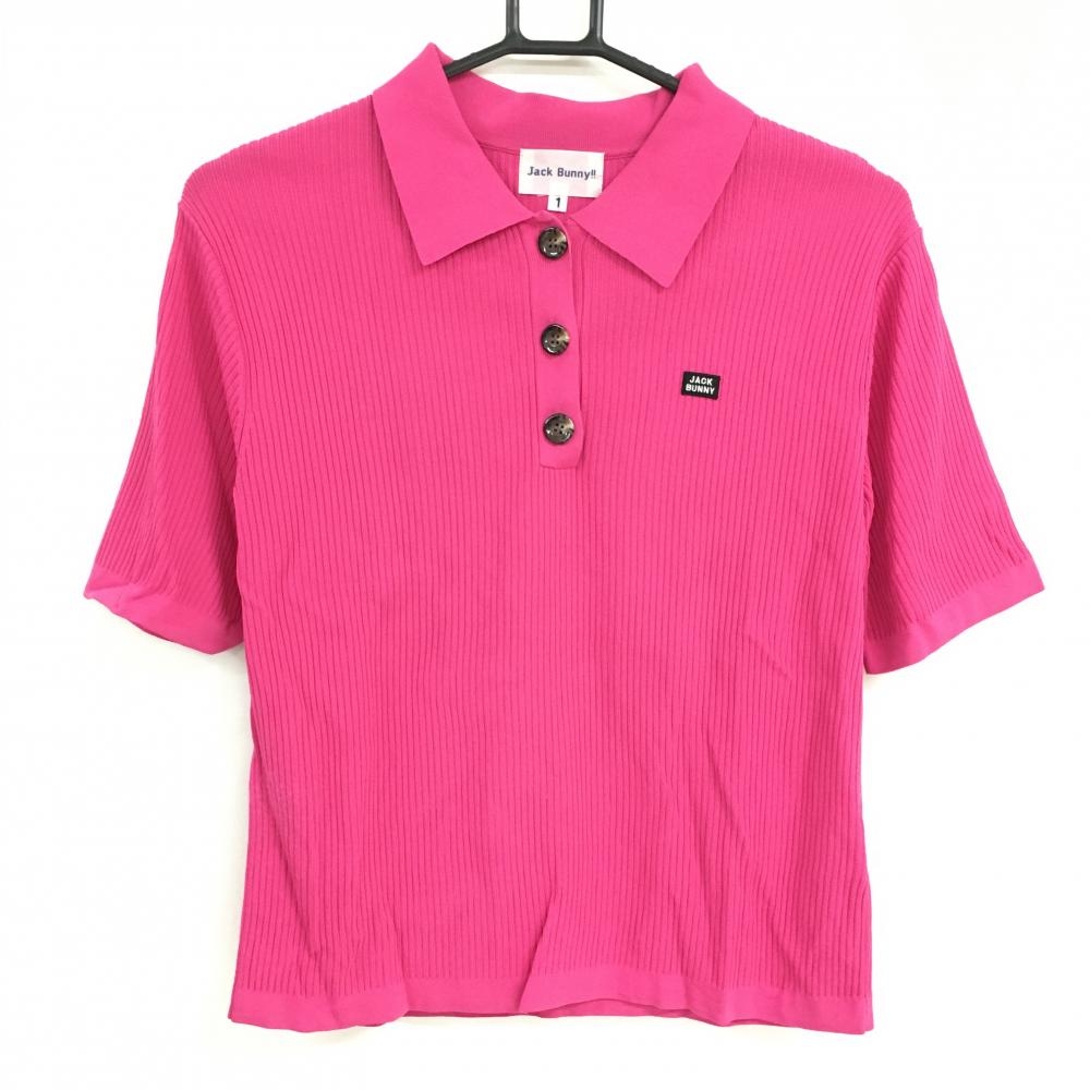【超美品】ジャックバニー ニット5分袖ポロシャツ ピンク レーヨン混 レディース 1(M) ゴルフウェア 2024年モデル Jack Bunny
