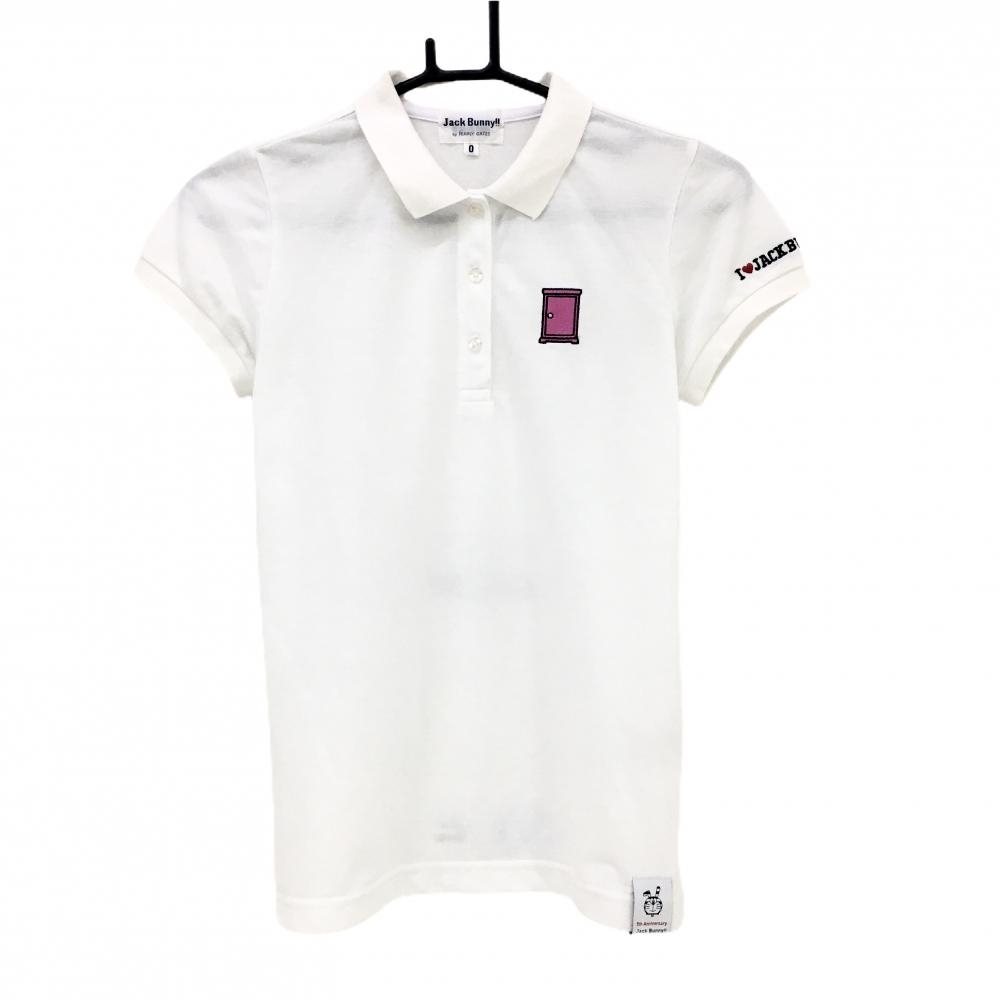ジャックバニー 半袖ポロシャツ 白×黒 どこでもドア レディース 0(S) ゴルフウェア Jack Bunny