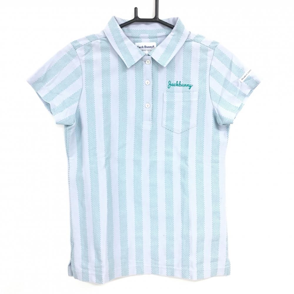 【新品】ジャックバニー 半袖ポロシャツ グレー×グリーン ストライプ調 レディース S ゴルフウェア Jack Bunny