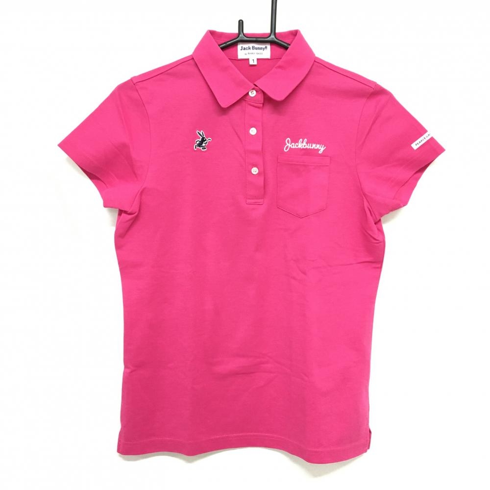 【超美品】ジャックバニー 半袖ポロシャツ ピンク ロゴ白 胸ポケット レディース 1(M) ゴルフウェア Jack Bunny