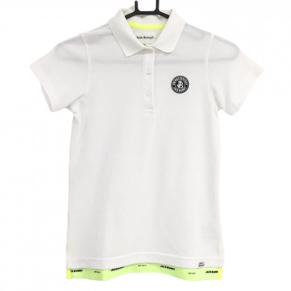 ジャックバニー 半袖ポロシャツ 白×ネオングリーン シリコンワッペン 後裾裏ロゴライン レディース 00(XS) ゴルフウェア Jack Bunny