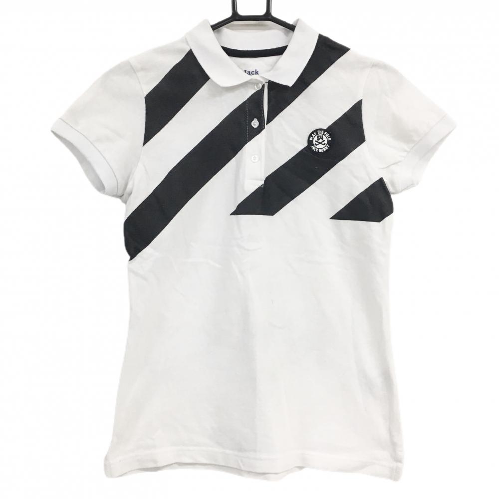ジャックバニー 半袖ポロシャツ 白×黒 前上部斜めストライプ シリコンロゴ  レディース 0(S) ゴルフウェア Jack Bunny