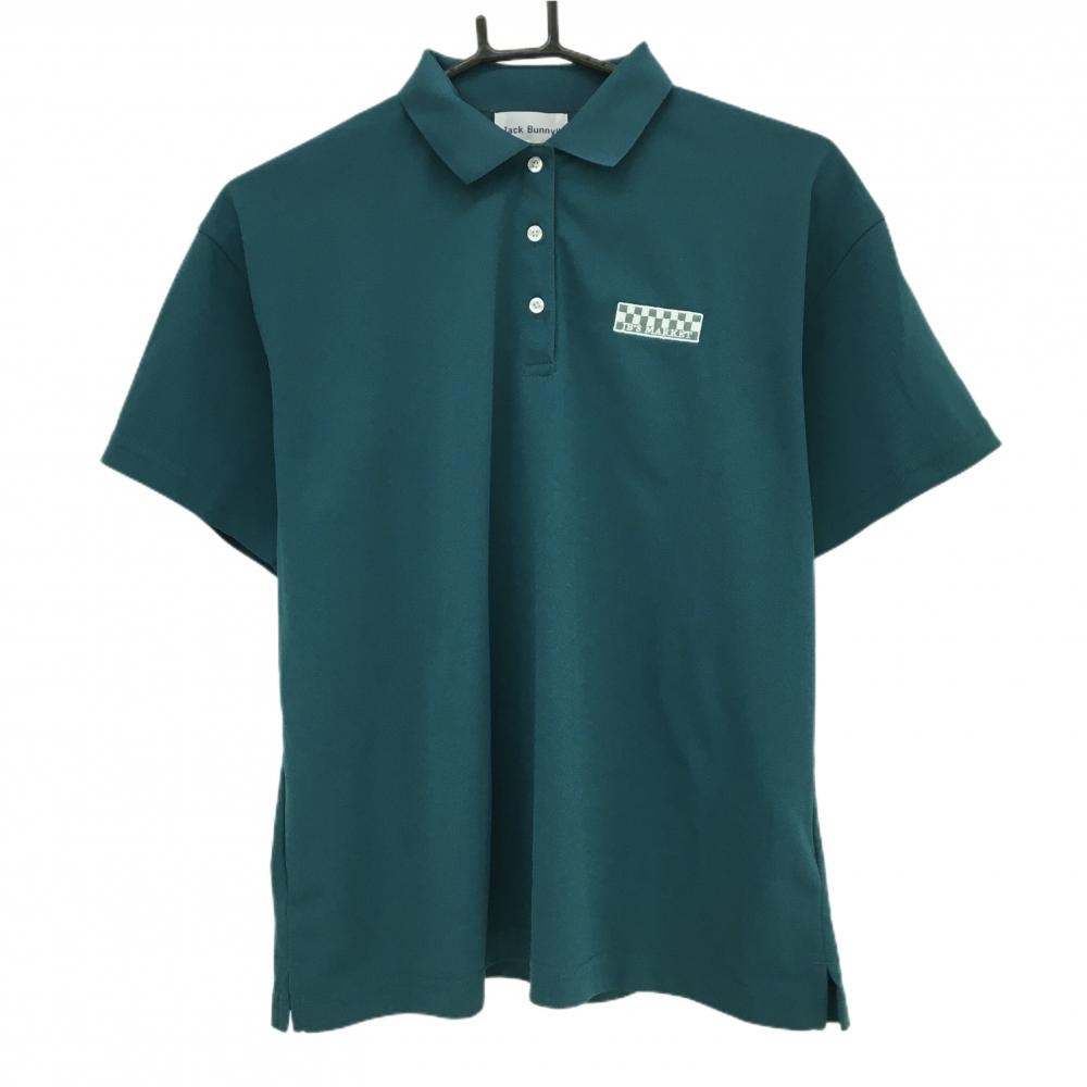 【超美品】ジャックバニー 半袖ポロシャツ ブルーグリーン 後ろフルーツプリント レディース 0(S) ゴルフウェア 2025年モデル Jack Bunny