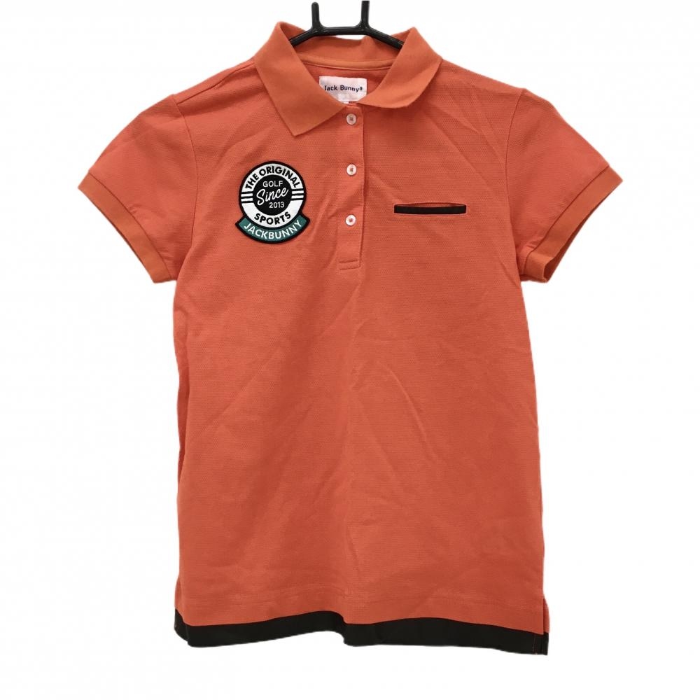 【美品】ジャックバニー 半袖ポロシャツ オレンジ×黒 胸ポケット レディース 0(S) ゴルフウェア Jack Bunny