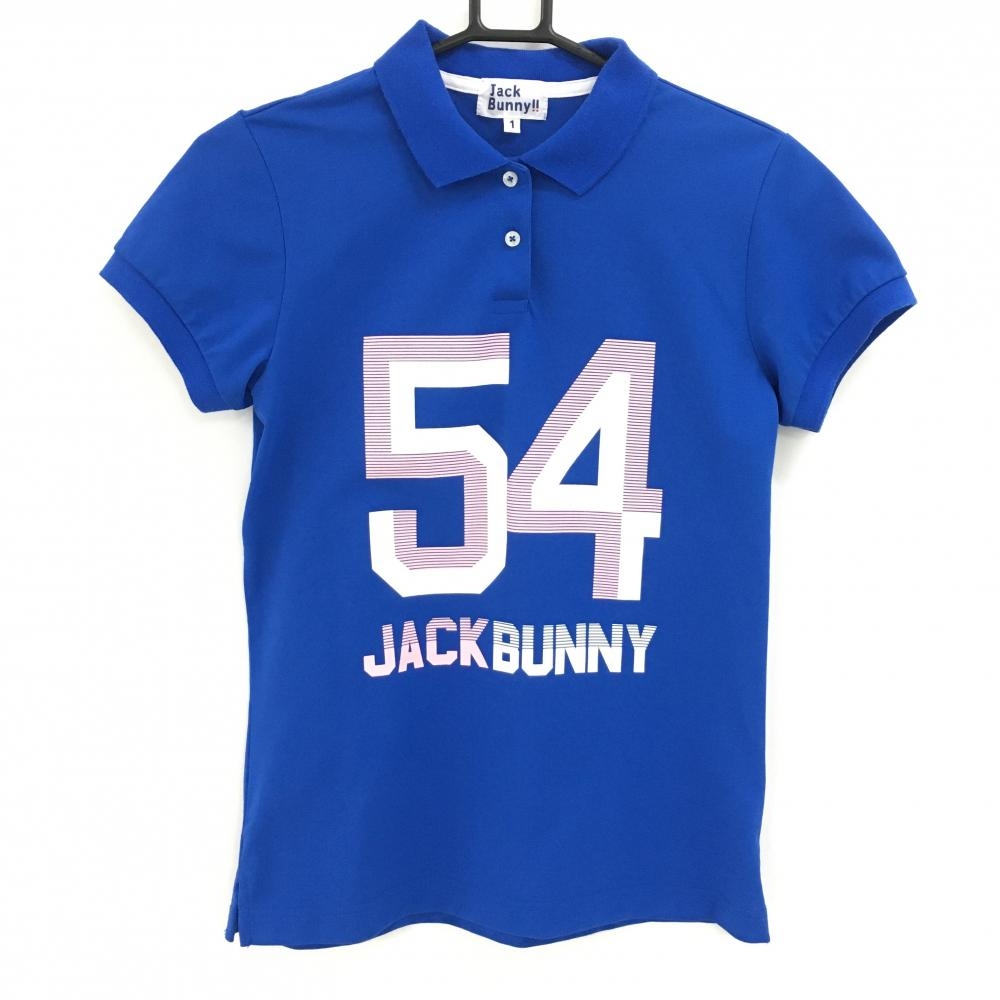 【超美品】ジャックバニー 半袖ポロシャツ ブルー×ピンク ビッグロゴ レディース 1(M) ゴルフウェア Jack Bunny