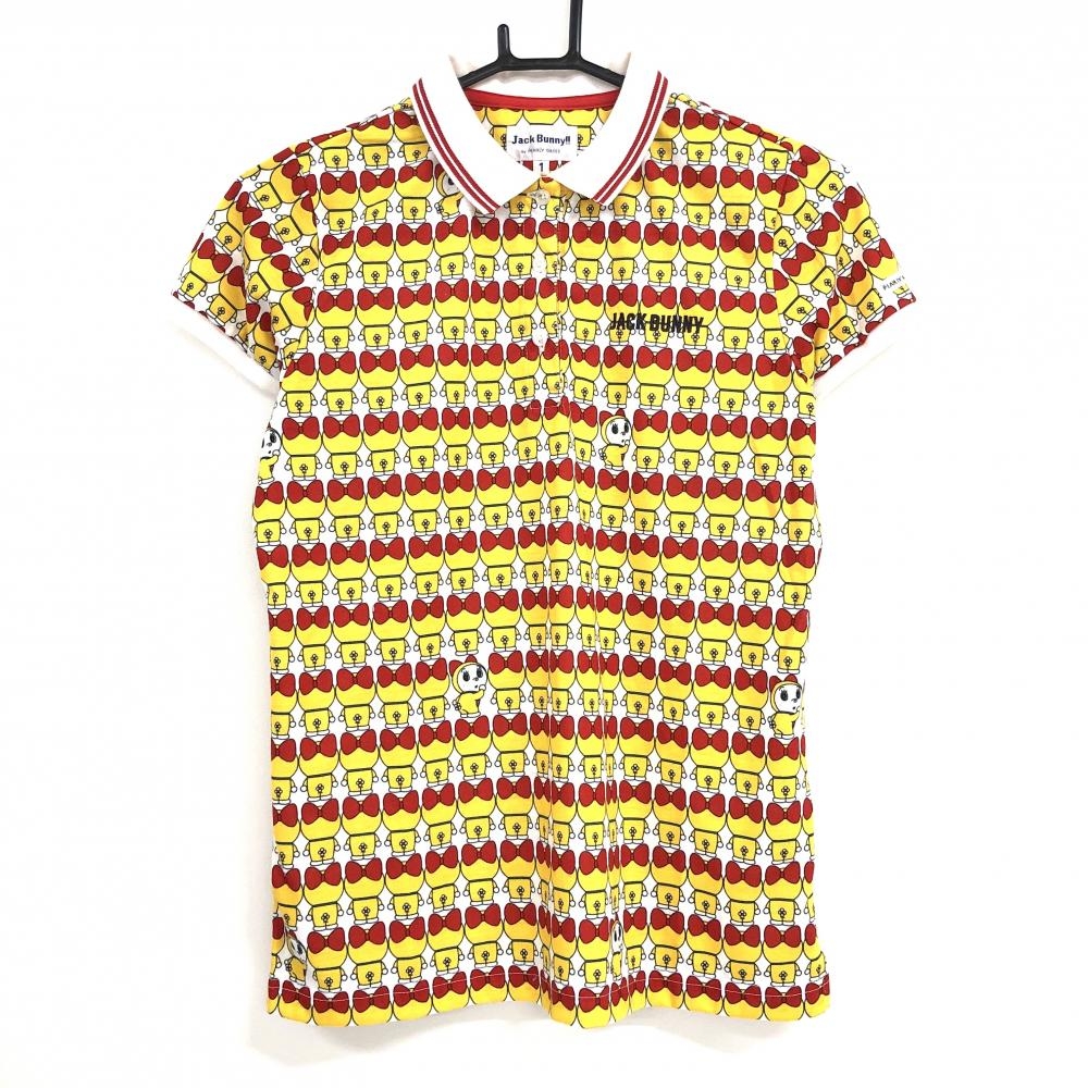 ジャックバニー×ドラえもん 半袖ポロシャツ 白×イエロー ドラミちゃん総柄 レディース 1(M) ゴルフウェア Jack Bunny