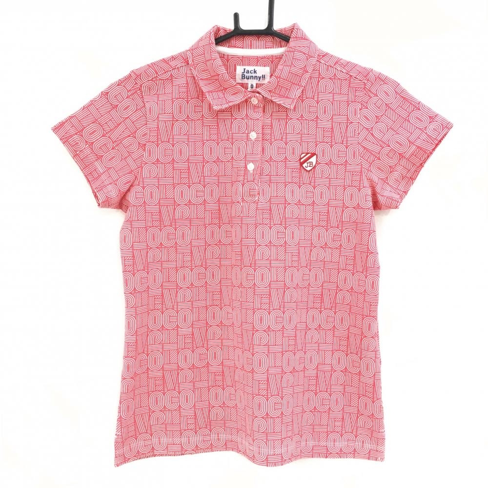 【美品】ジャックバニー 半袖ポロシャツ ピンク×白 総柄 レディース 0(S) ゴルフウェア Jack Bunny