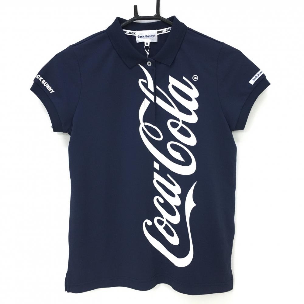 【新品】ジャックバニー×コカ・コーラ 半袖ポロシャツ ネイビー×白 ビッグロゴ レディース 0(S) ゴルフウェア Jack Bunny