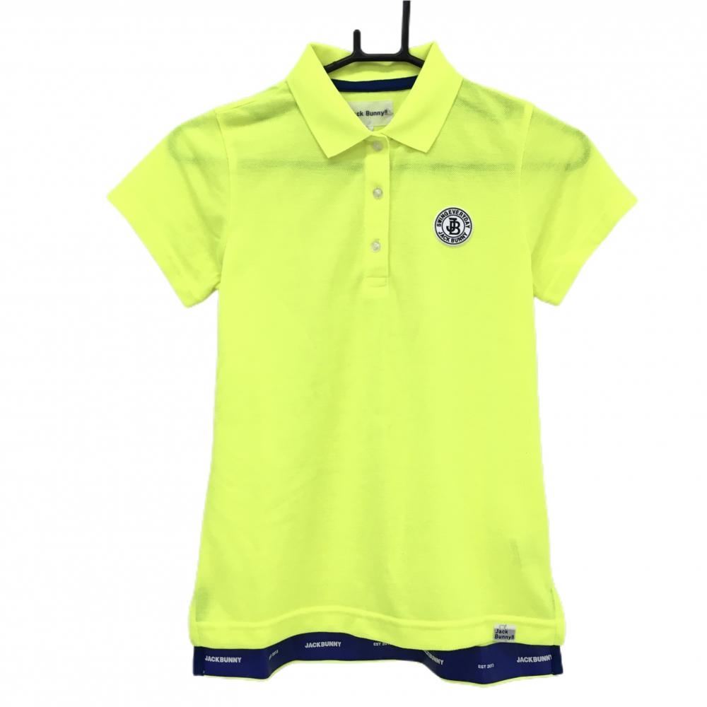 【美品】ジャックバニー 半袖ポロシャツ 蛍光イエロー ロゴシリコンワッペン レディース 0(S) ゴルフウェア Jack Bunny