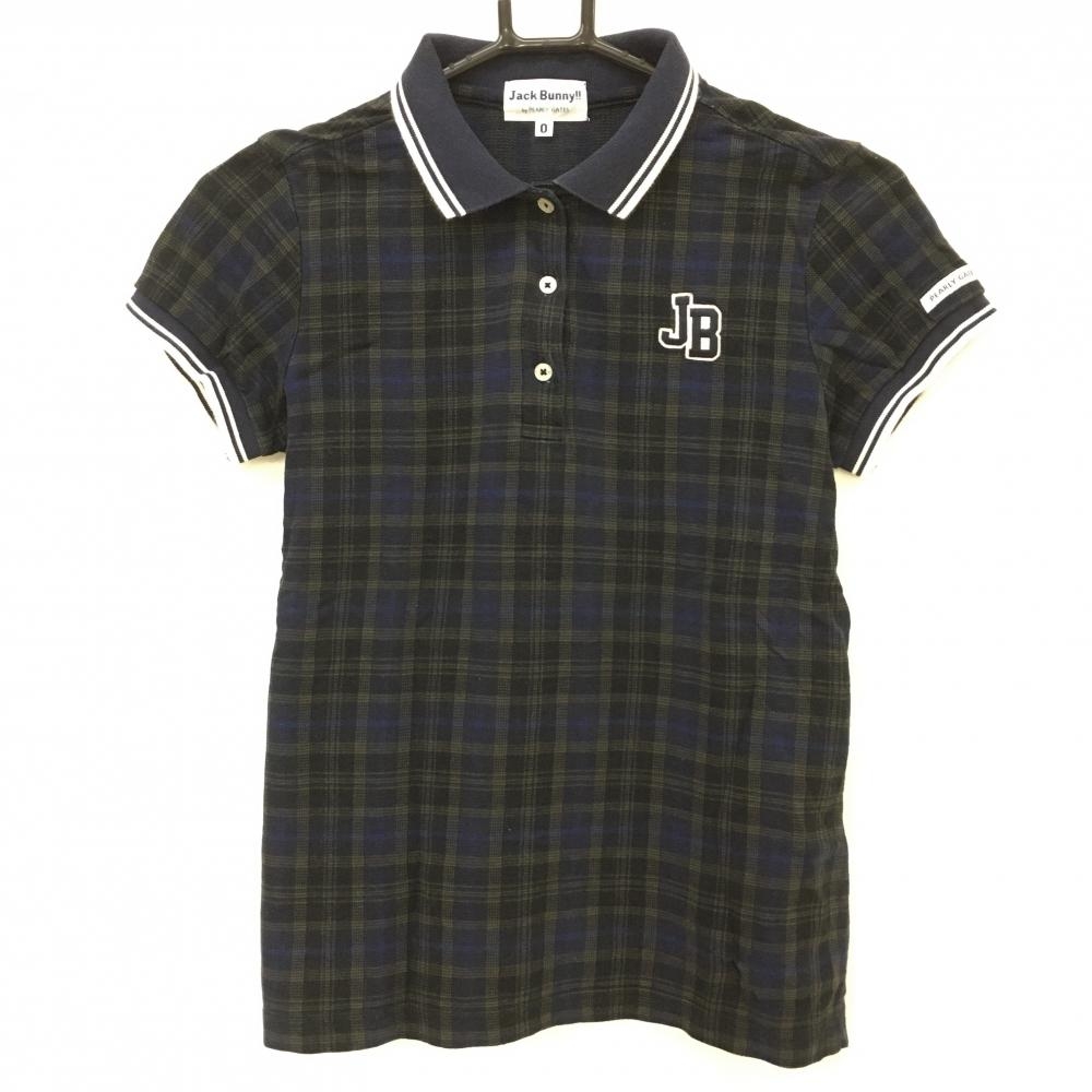 ジャックバニー 半袖ポロシャツ ネイビー×ベージュ チェック レディース 0(S) ゴルフウェア Jack Bunny