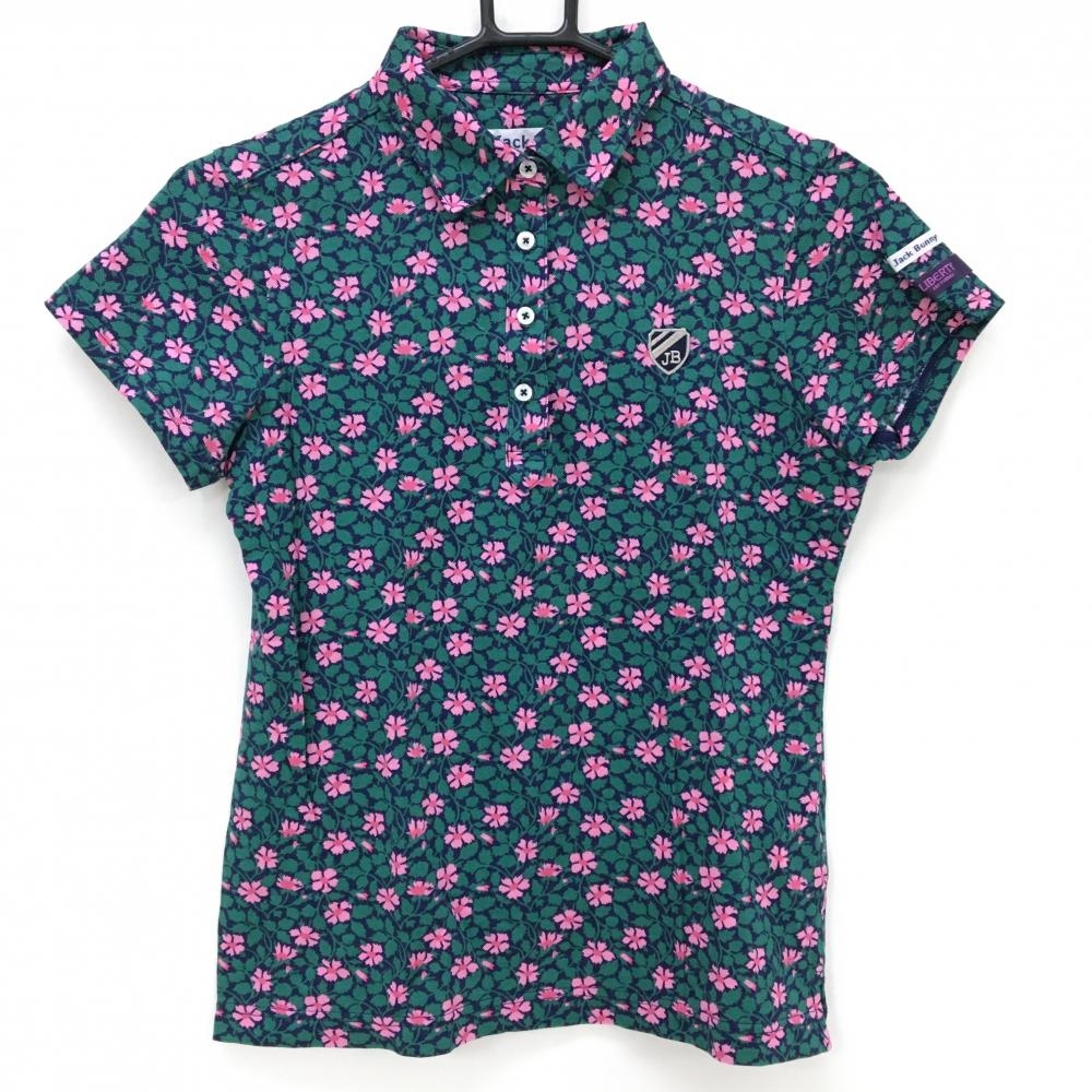 【超美品】ジャックバニー 半袖ポロシャツ グリーン×ピンク 花柄 LIBERTY レディース 0(S) ゴルフウェア Jack Bunny