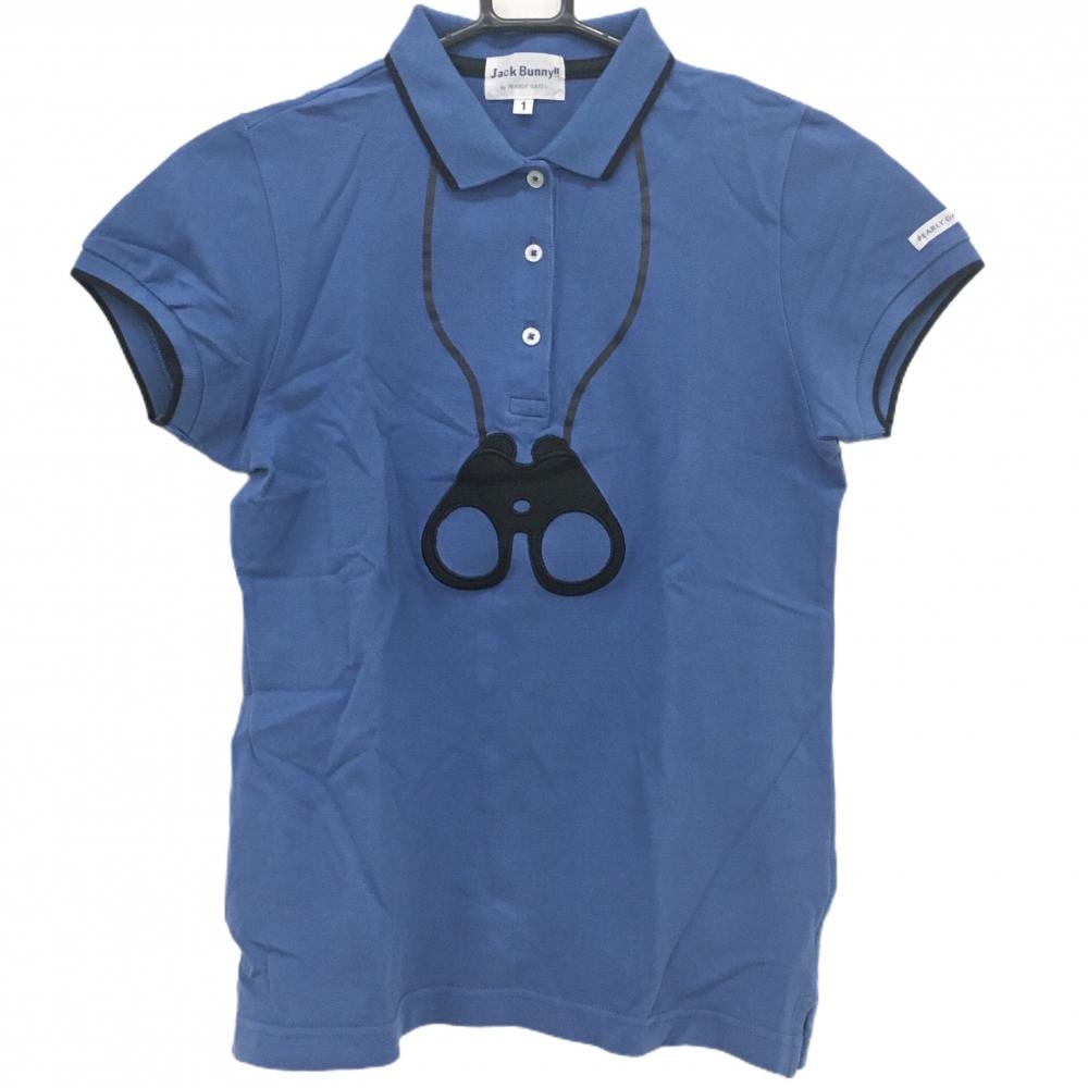 【美品】ジャックバニー 半袖ポロシャツ ブルー×黒 双眼鏡 レディース 1(M) ゴルフウェア Jack Bunny