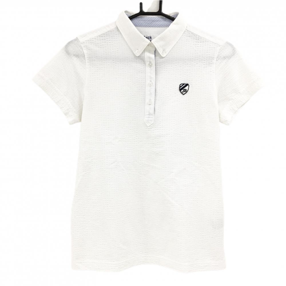【美品】ジャックバニー 半袖ポロシャツ 白 サッカー生地風 ボタンダウン ワッペン レディース 1(M) ゴルフウェア Jack Bunny