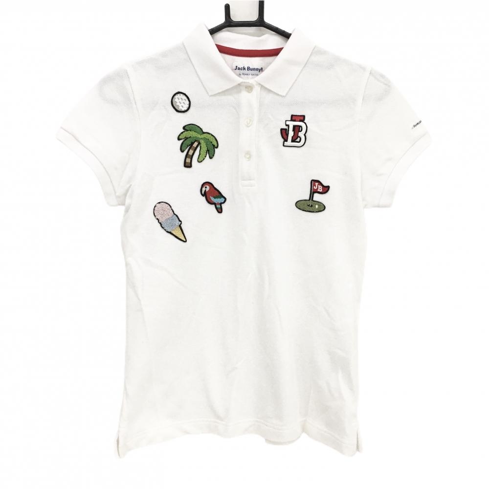 【美品】ジャックバニー 半袖ポロシャツ 白 複数ワッペン  レディース 1(M) ゴルフウェア Jack Bunny