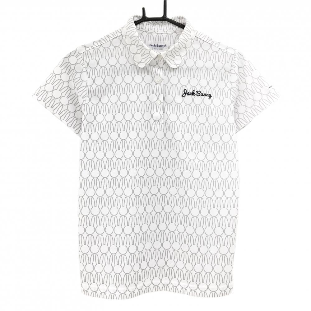 ジャックバニー 半袖ポロシャツ 白×グレー ウサギ総柄 ロゴ刺しゅう レディース 1(M) ゴルフウェア Jack Bunny