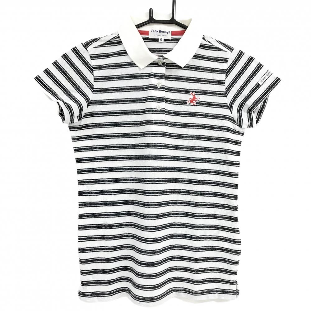 ジャックバニー 半袖ポロシャツ 白×ネイビー ボーダー ロゴ レディース 0(S) ゴルフウェア Jack Bunny