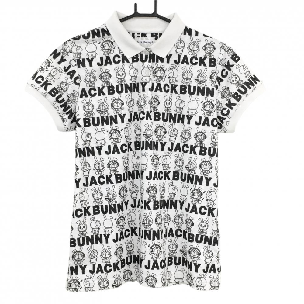 ジャックバニー×ドラえもん 半袖ポロシャツ 白×黒 総柄 ドラミちゃん  レディース 2(L) ゴルフウェア Jack Bunny