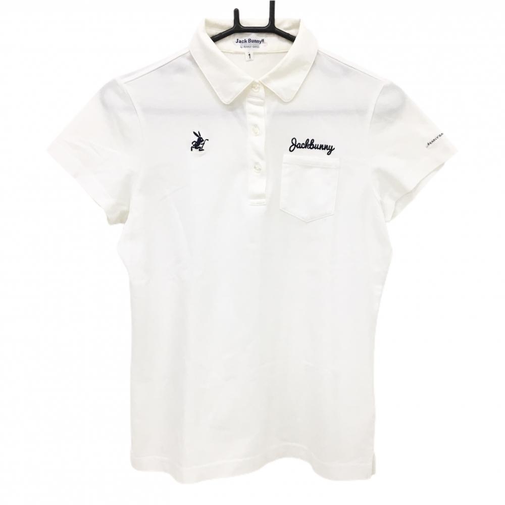 ジャックバニー 半袖ポロシャツ 白×ネイビー 胸ポケット レディース 1(M) ゴルフウェア Jack Bunny