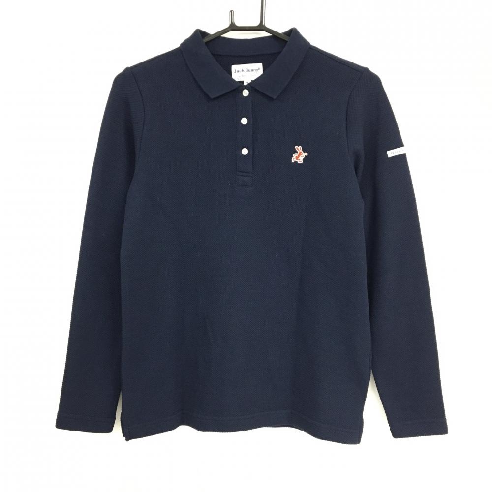 ジャックバニー 長袖ポロシャツ ネイビー 織生地 うさぎ刺しゅう レディース 2(L) ゴルフウェア Jack Bunny