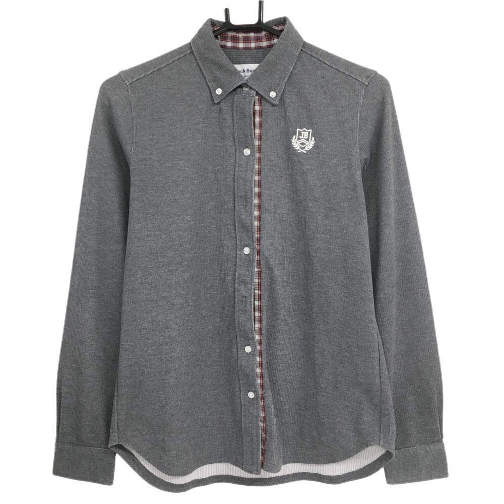 ジャックバニー 長袖シャツ グレー ストライプ織生地 微起毛 ボタンダウン レディース 1(M) ゴルフウェア Jack Bunny