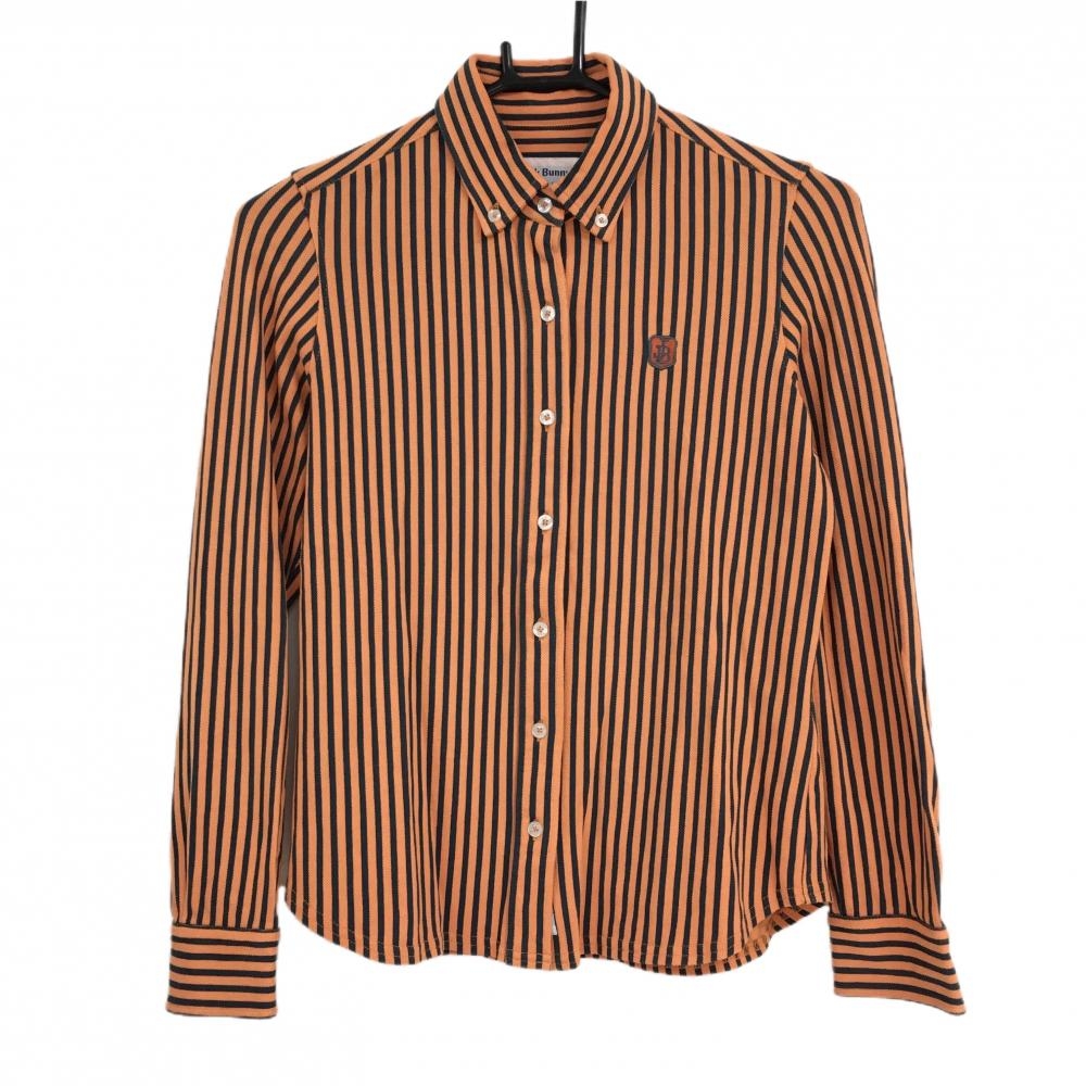 【美品】ジャックバニー 長袖シャツ オレンジ×黒 ストライプ ボタンダウン コットン100％ レディース 0(S) ゴルフウェア Jack Bunny