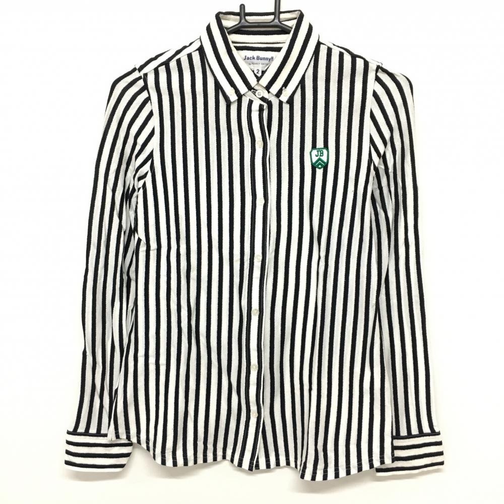 ジャックバニー 長袖シャツ 白×黒 ストライプ ボタンダウン  レディース 2(L) ゴルフウェア Jack Bunny