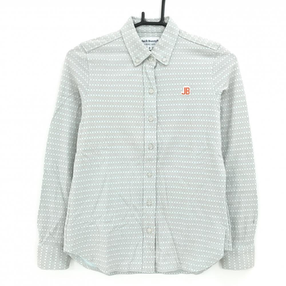 【超美品】ジャックバニー 長袖シャツ ライトグレー×オレンジ ウサギ総柄 ワッペン  レディース 0(S) ゴルフウェア Jack Bunny