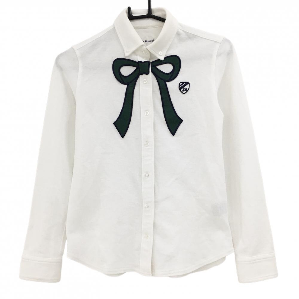 ジャックバニー 長袖シャツ 白×グリーン リボン ワッペン  レディース 0(S) ゴルフウェア Jack Bunny