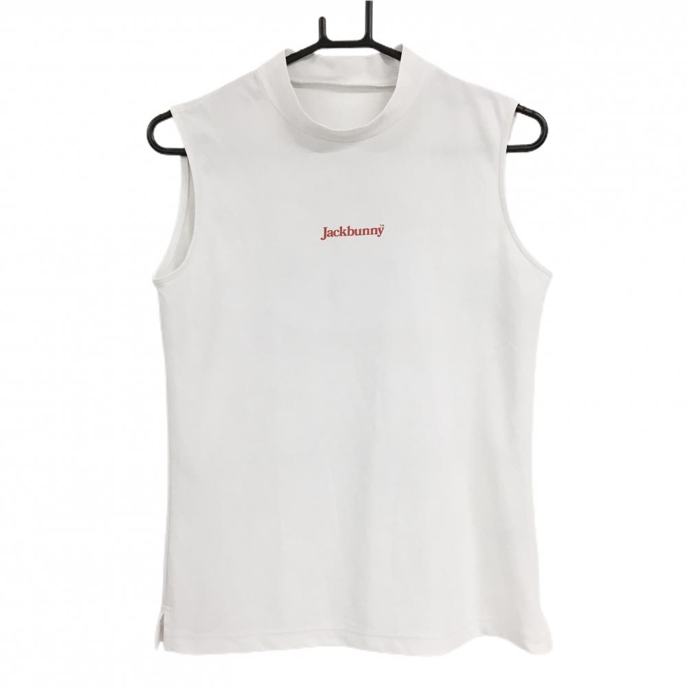 【超美品】ジャックバニー ノースリーブハイネックシャツ 白×レッド  レディース 2(L) ゴルフウェア 2025年モデル Jack Bunny