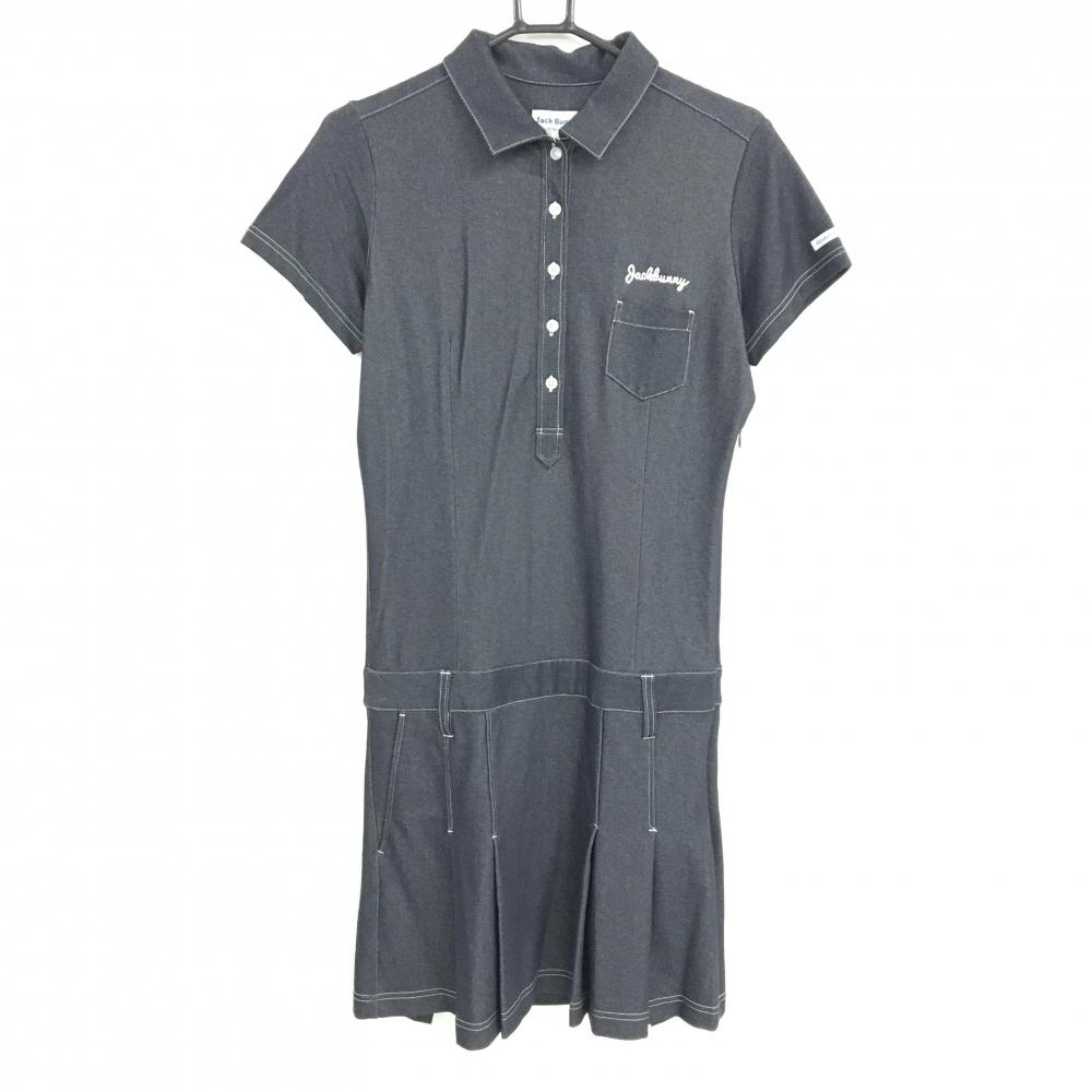 【新品】ジャックバニー 半袖ポロワンピース ネイビー×白 胸ポケット インナーパンツ付  レディース 2(L) ゴルフウェア Jack Bunny