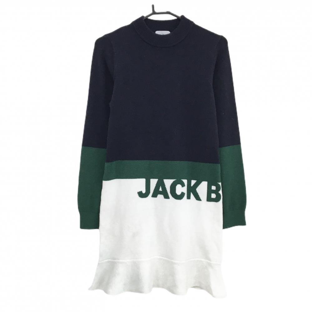 ジャックバニー ニットワンピース ネイビー×白 アクリル混  レディース 2(L) ゴルフウェア Jack Bunny