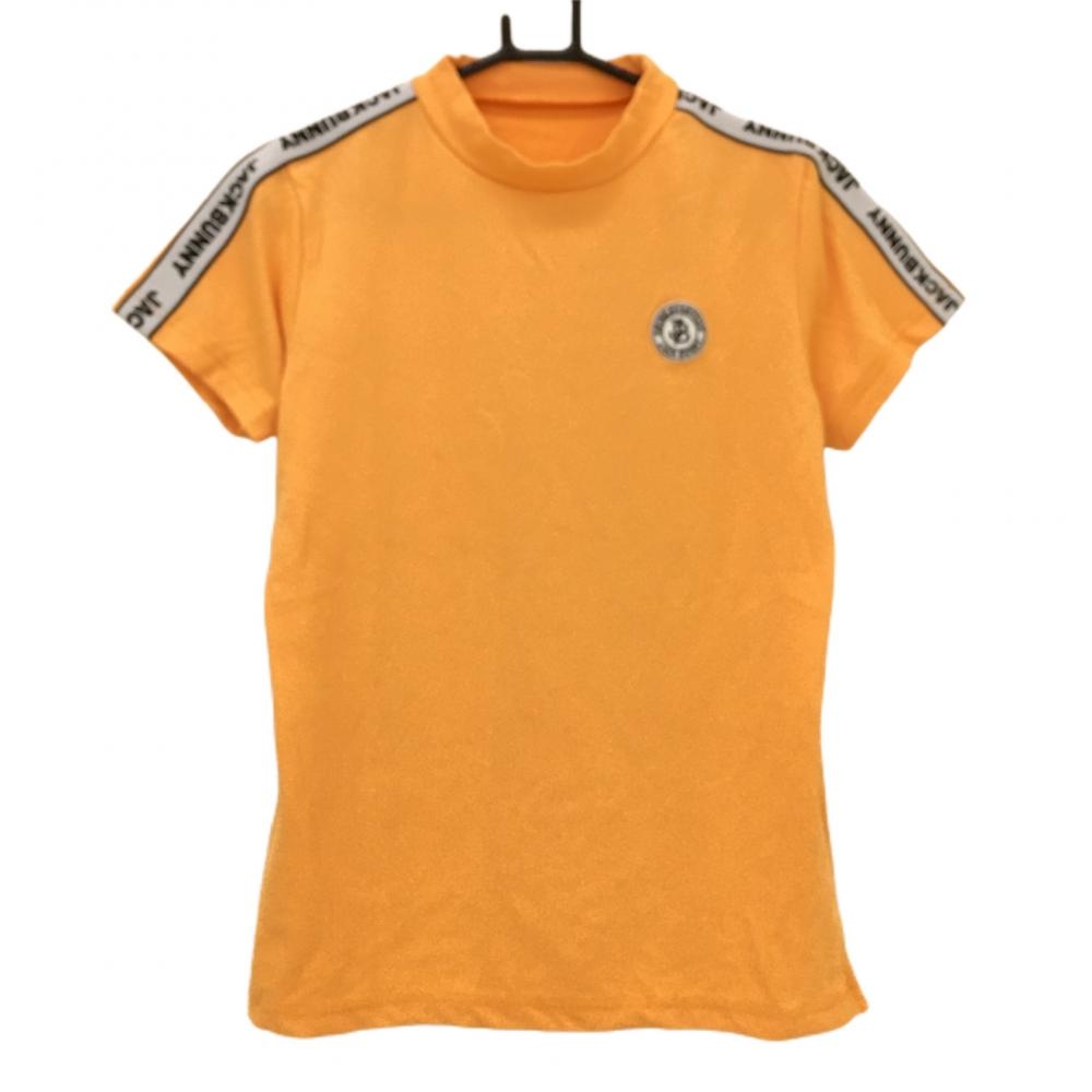 【美品】ジャックバニー 半袖ハイネックシャツ オレンジ 肩ロゴライン レディース 2(L) ゴルフウェア Jack Bunny 画像