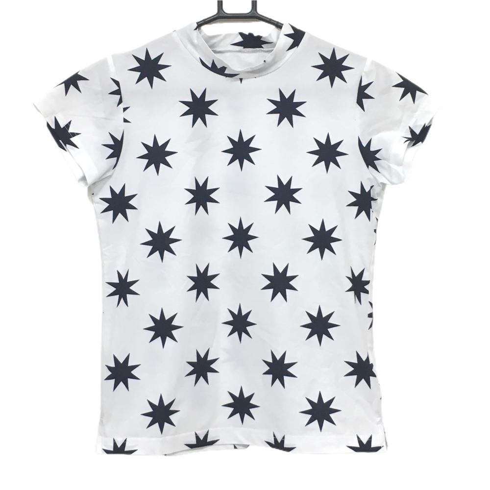 【超美品】ジャックバニー 半袖ハイネックシャツ 白×ネイビー 星柄 スター レディース 0(S) ゴルフウェア 2024年モデル Jack Bunny