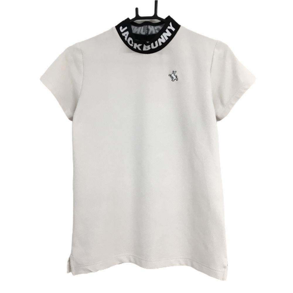 【超美品】ジャックバニー 半袖ハイネックシャツ 白×黒 小楕円織生地 ネックロゴ  レディース 0(S) ゴルフウェア 2024年モデル Jack Bunny