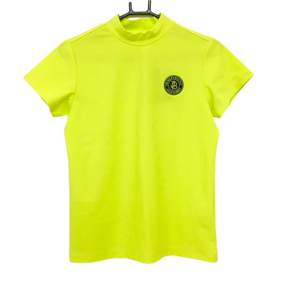 【新品】ジャックバニー 半袖ハイネックシャツ グリーンイエロー ワッペン 吸汗速乾  レディース 1(M) ゴルフウェア Jack Bunny
