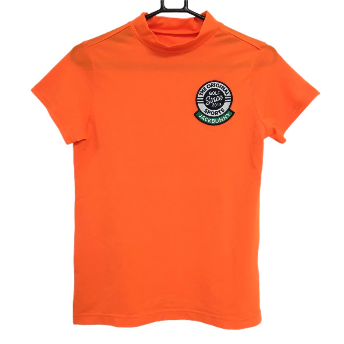 【超美品】ジャックバニー 半袖ハイネックシャツ オレンジ ビッグワッペン レディース 1(M) ゴルフウェア Jack Bunny