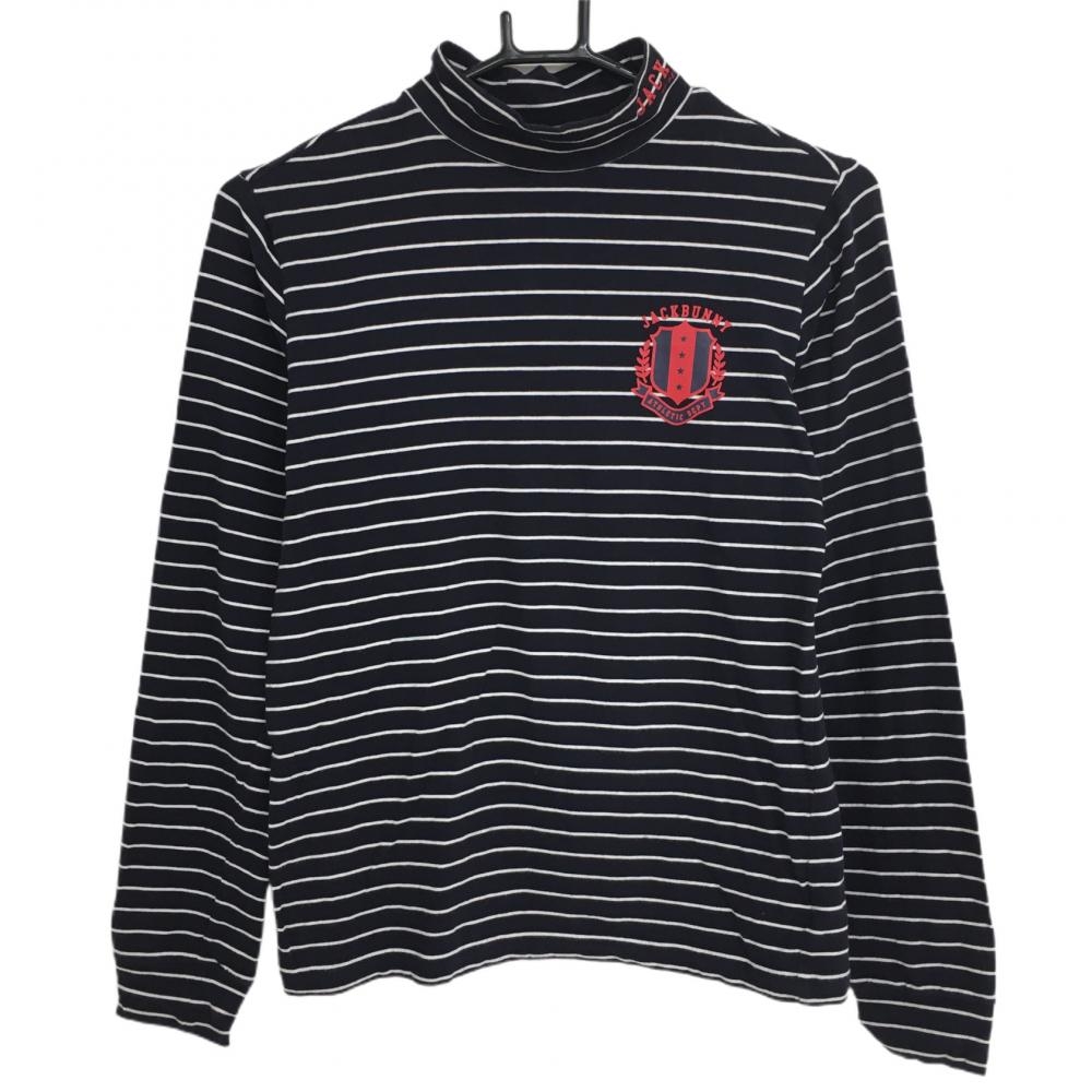 ジャックバニー 長袖ハイネックシャツ ネイビー×白 ボーダー レディース 2(L) ゴルフウェア Jack Bunny