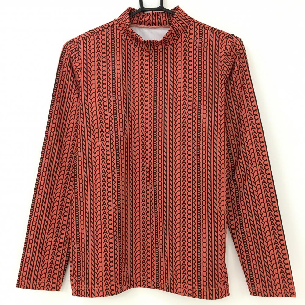 【超美品】ジャックバニー 長袖ハイネックシャツ オレンジ×黒 ロゴ総柄 レディース 1(M) ゴルフウェア 2023年モデル Jack Bunny