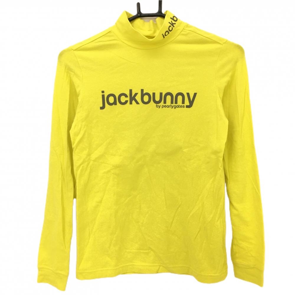 ジャックバニー 長袖ハイネックシャツ イエロー×ダークグレー 表微起毛 ロゴプリント レディース 0(S) ゴルフウェア Jack Bunny